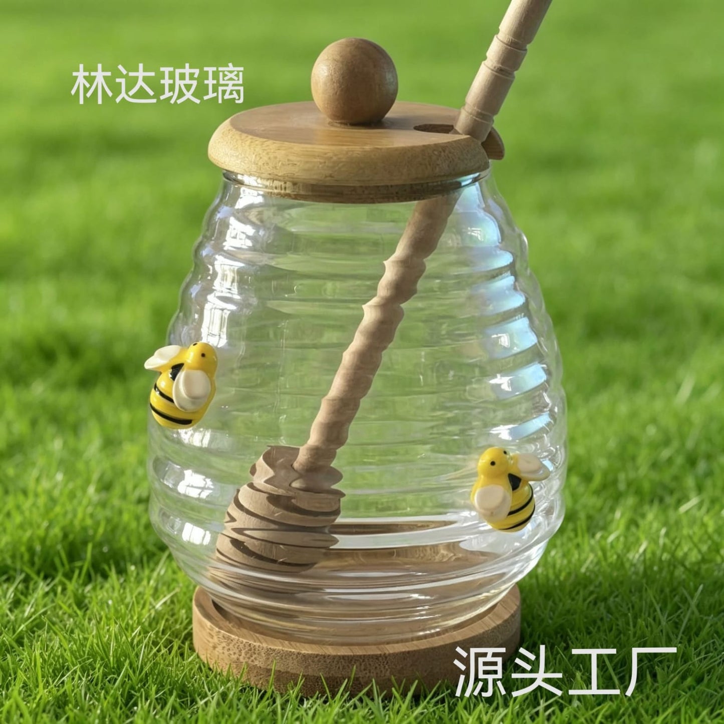 Honey canister container lid and stiring rod