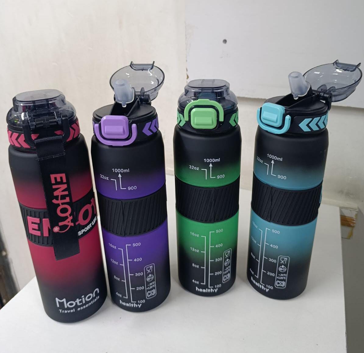 1000ml Enjoy Motivational  water bottle Quote & Time Marker water bottle With times and unique inspirational quote, two colour water bottle