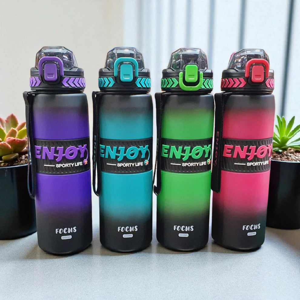 1000ml Enjoy Motivational  water bottle Quote & Time Marker water bottle With times and unique inspirational quote, two colour water bottle