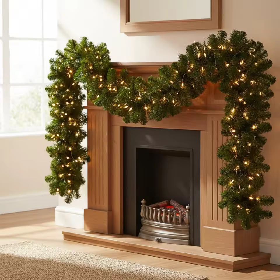 ✅PREDECORATED GREEN GARLAND WITH INBUILT LIGHT