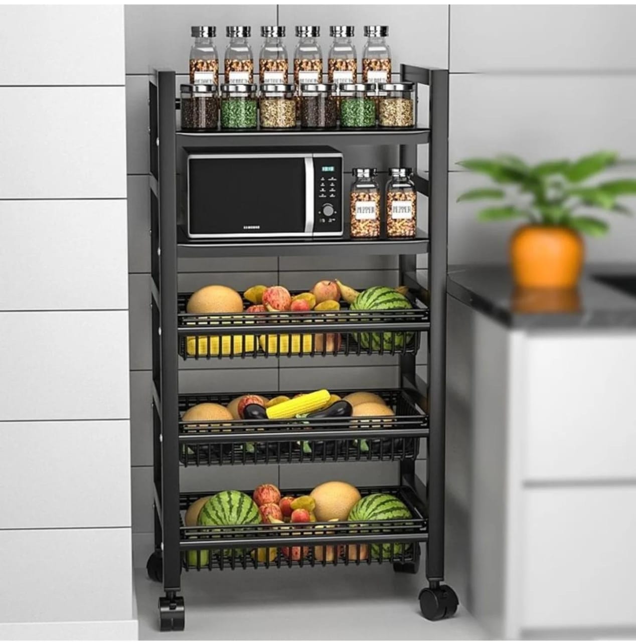 5 LAYER KITCHEN STORAGE RACK WITH LOCKABLE WHEELS