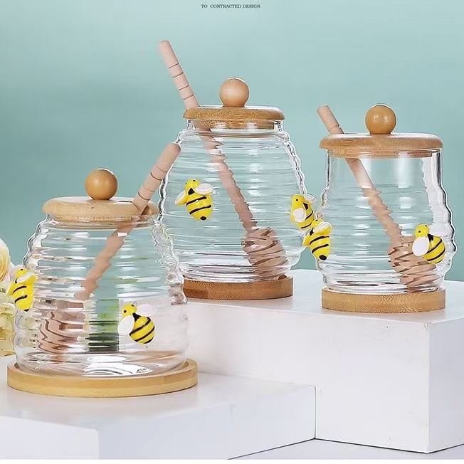 Honey canister container lid and stiring rod