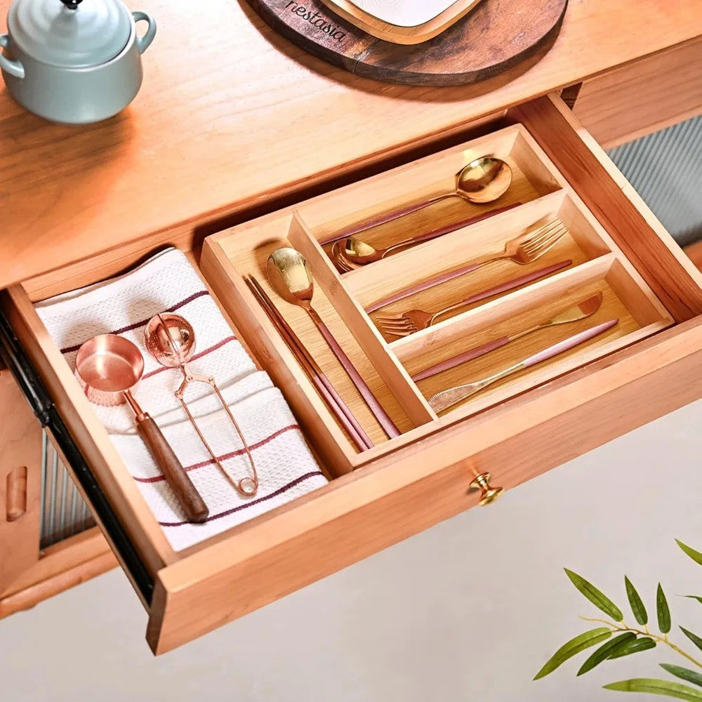 Bamboo Cutlery Tray With 4 Slots