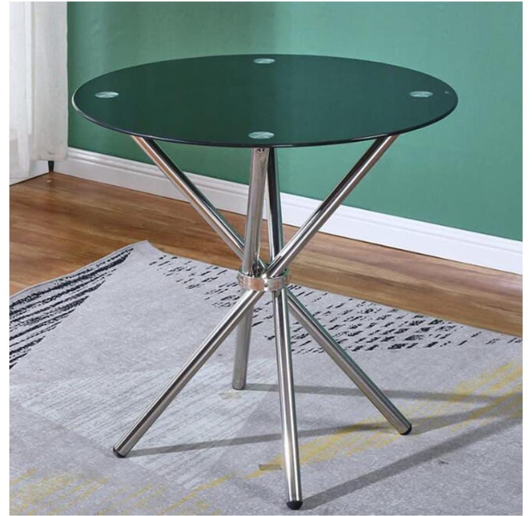 Round Glass Dining Table with Chrome Metal Legs Compact Space Saving Kitchen Table for Restaurants Pub Office and Café