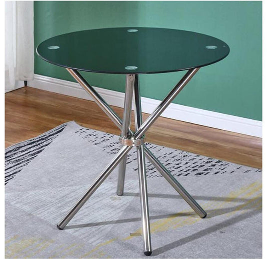Round Glass Dining Table with Chrome Metal Legs Compact Space Saving Kitchen Table for Restaurants Pub Office and Café