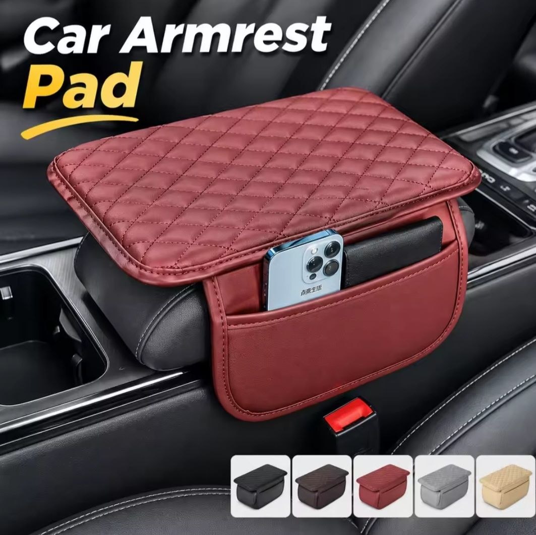 Quilted car center console armrest cover and cushion