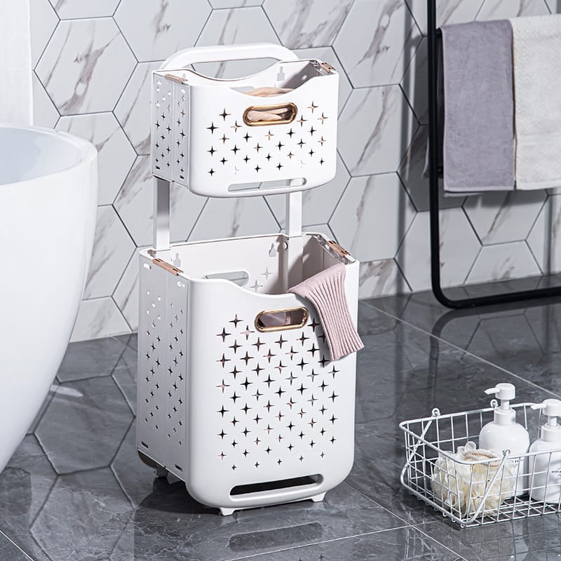 2-Tier Laundry Hamper with Wheels