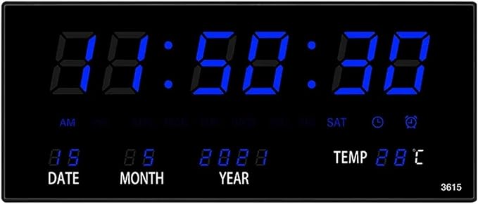 Digital Wall Clock 4 Alarms Hourly Chiming Temperature Calendar Table Clocks Plug* Large 16” Screen for Easy Reading
