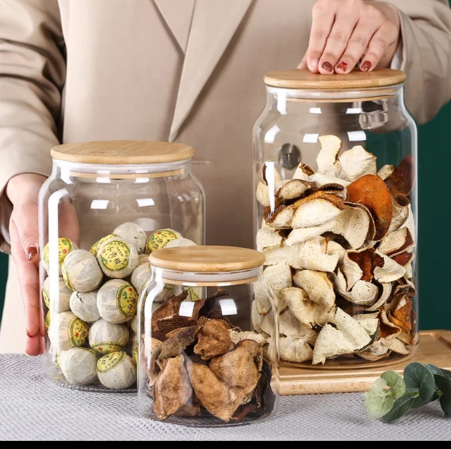 Clear Aclyric Storage Jars with Bamboo Lids