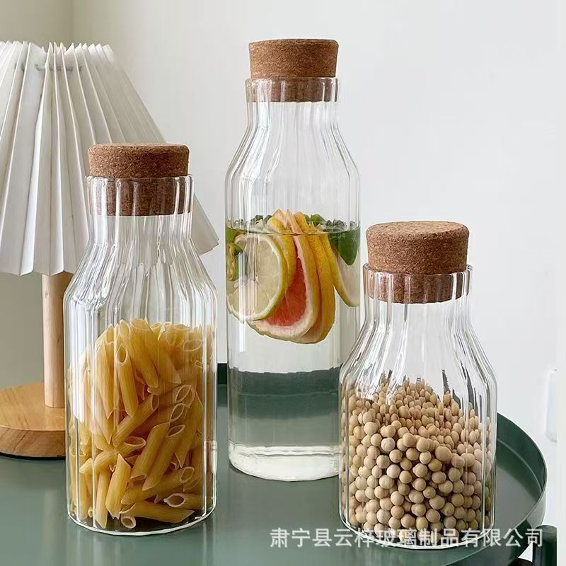 Multi-purpose Modern Household Borosilicate Glass Storage Jar with Acacia wooden cork Lid
Clear Ribbed glass Storage for Beverages/ water