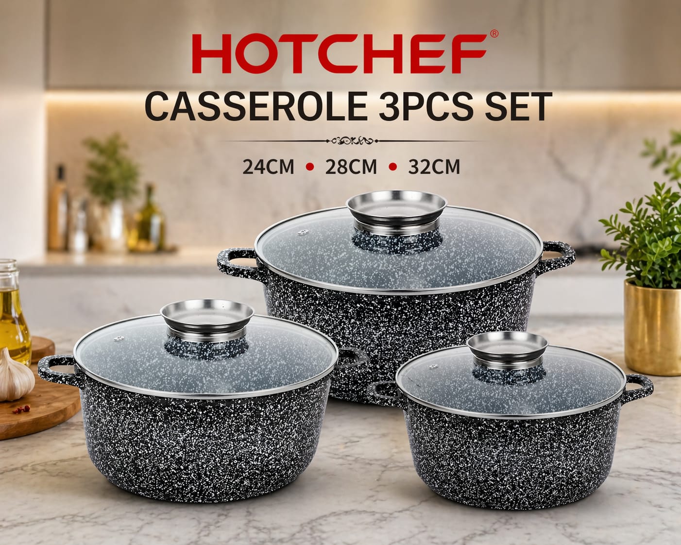 Hotchef Casserole 6pcs Set with Glass Lid