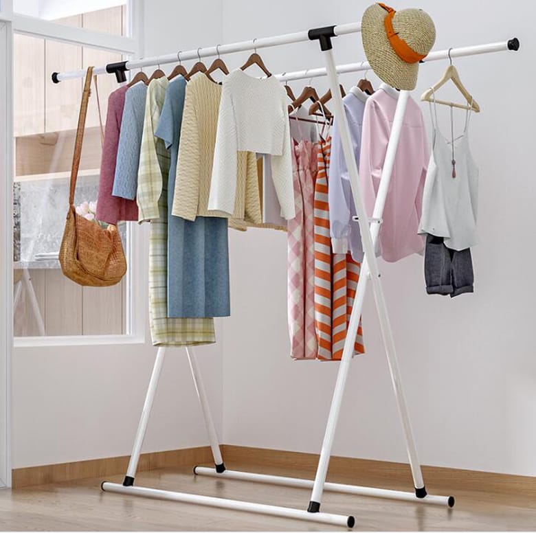 Simple Metal Iron Coat Clothes Rack Floor Standing Hanging Storage Fold Shelf Clothes Hanger Racks