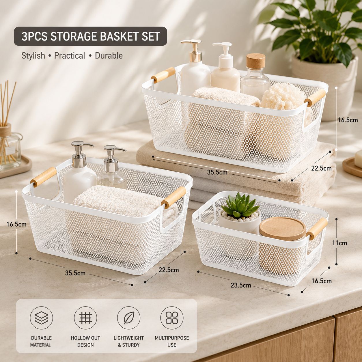 3PCS MESH STORAGE BASKET SET
