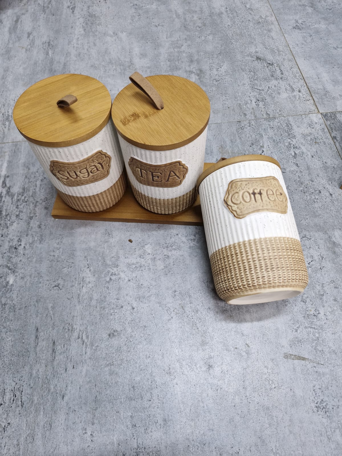3pc Rustic ceramic canister set