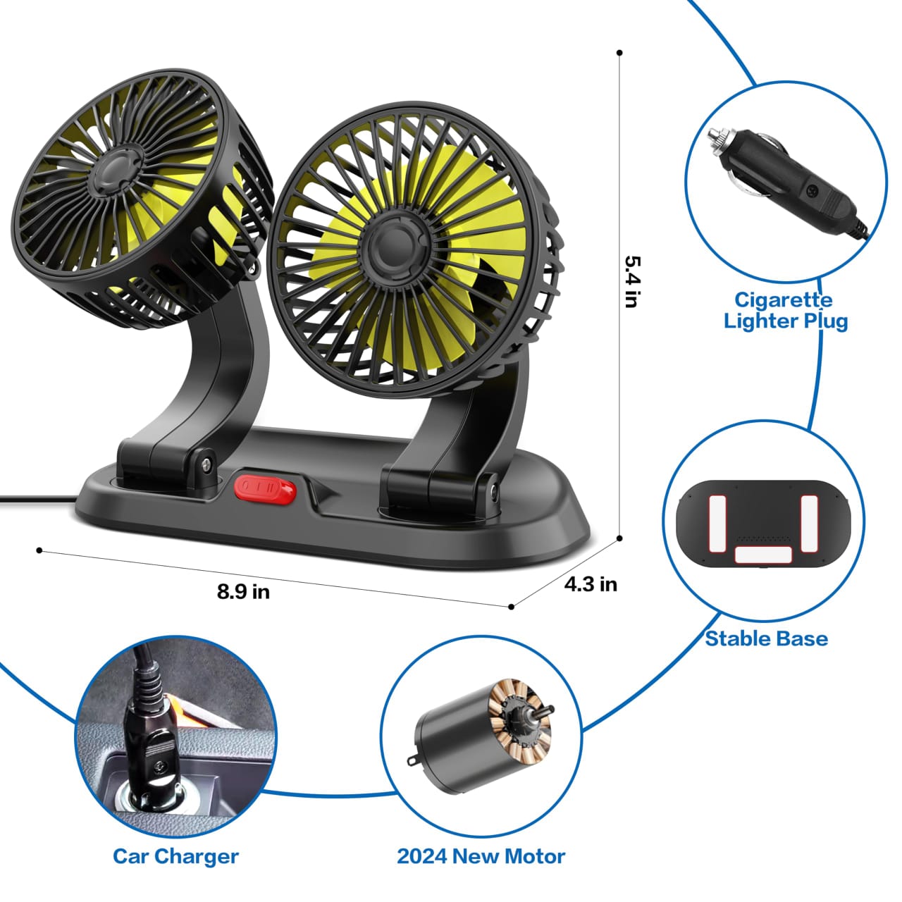 2 speed Double headed vehicle fan (Car Cigar lighter DC powered)