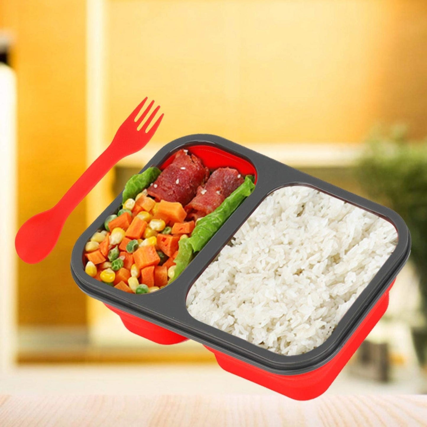 2 Compartment collapsible silicone Bento Leakproof Food Storage Containers Eco Friendly Folding Kids Collapsible Silicone Lunch Boxes