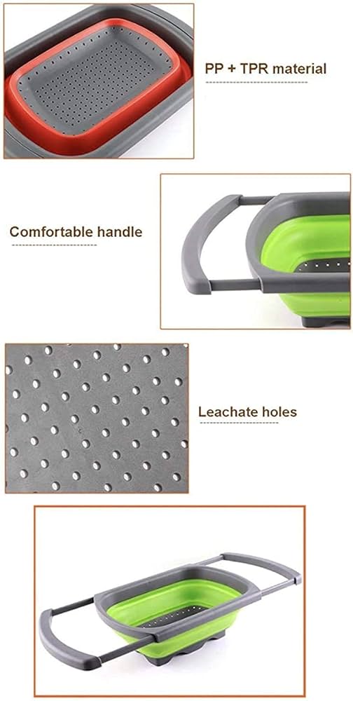 Rectangular expandable big handles collapsible colander drainer