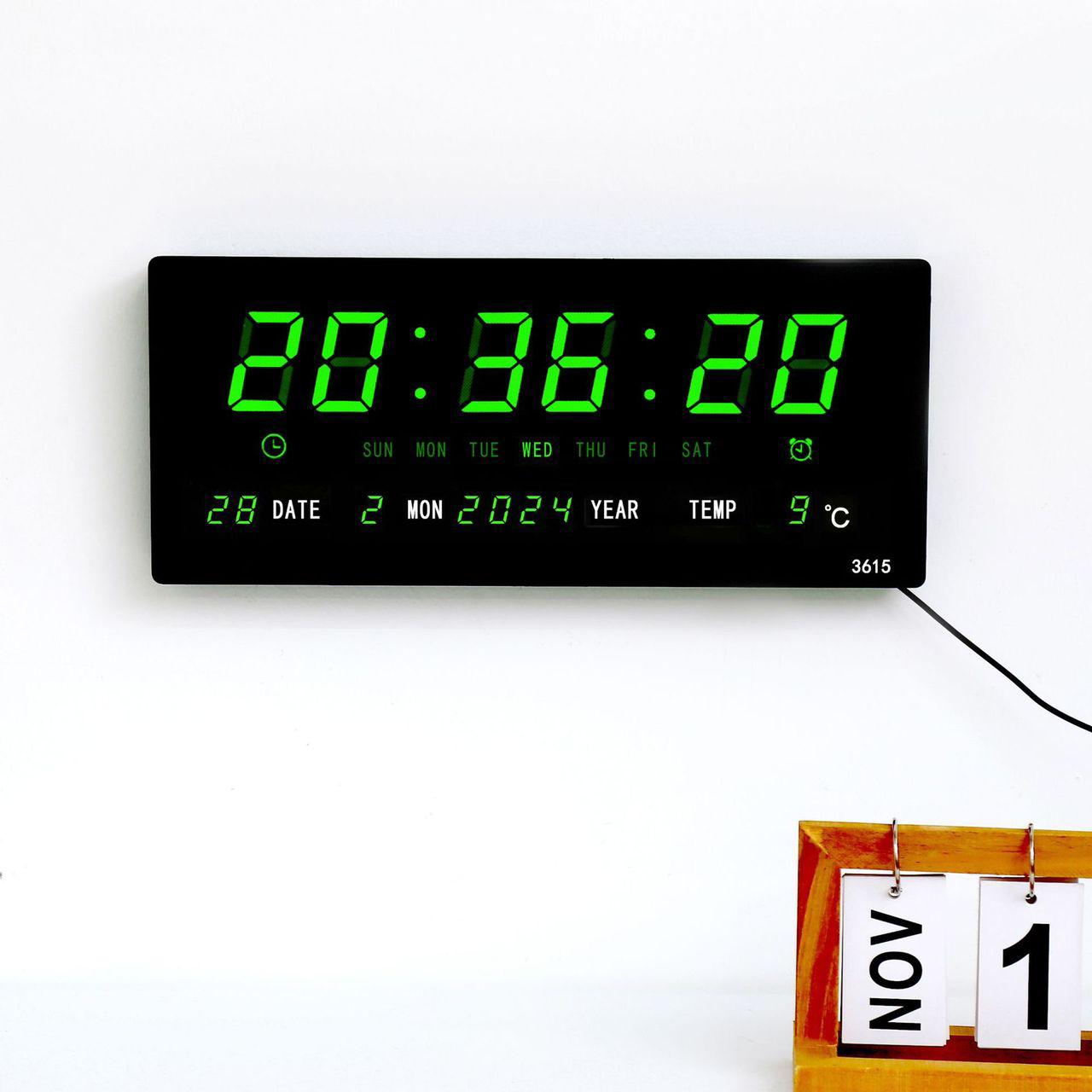 Digital Wall Clock 4 Alarms Hourly Chiming Temperature Calendar Table Clocks Plug* Large 16” Screen for Easy Reading