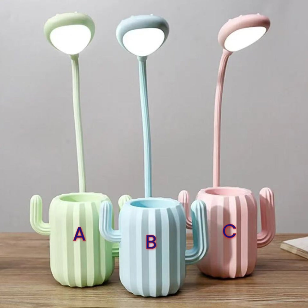 Rechargeable foldable cactus desk lamp with a pen holder