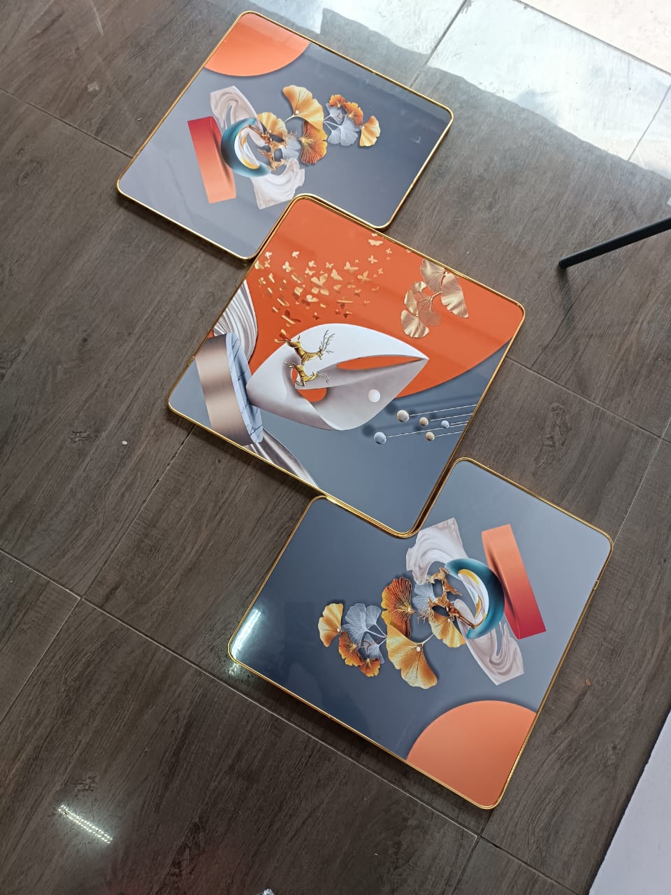 3 Piece 3D Abstract Art 78 Crystal porcelain painting Aluminum Alloy Frame