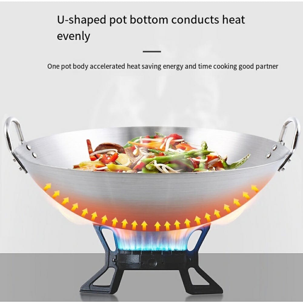 Thickened heavy gauge aluminum two  sided-handle wok frying pan