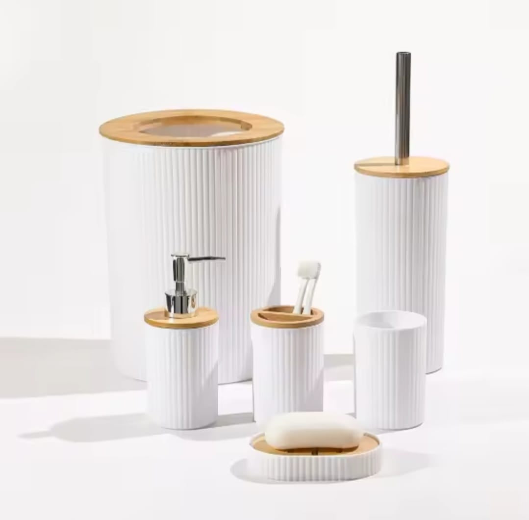 6pcs luxury bathroom accessories set with bamboo lid