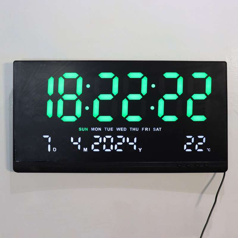 Digital Wall Clock 4 Alarms Hourly Chiming Temperature Calendar Table Clocks Plug* Large 16” Screen for Easy Reading