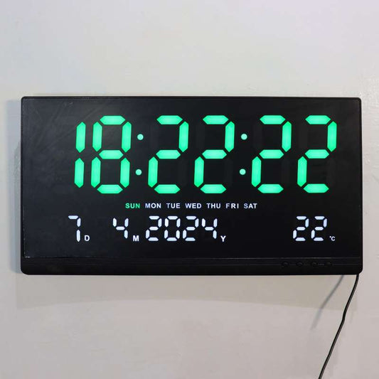 Digital Wall Clock 4 Alarms Hourly Chiming Temperature Calendar Table Clocks Plug* Large 16” Screen for Easy Reading