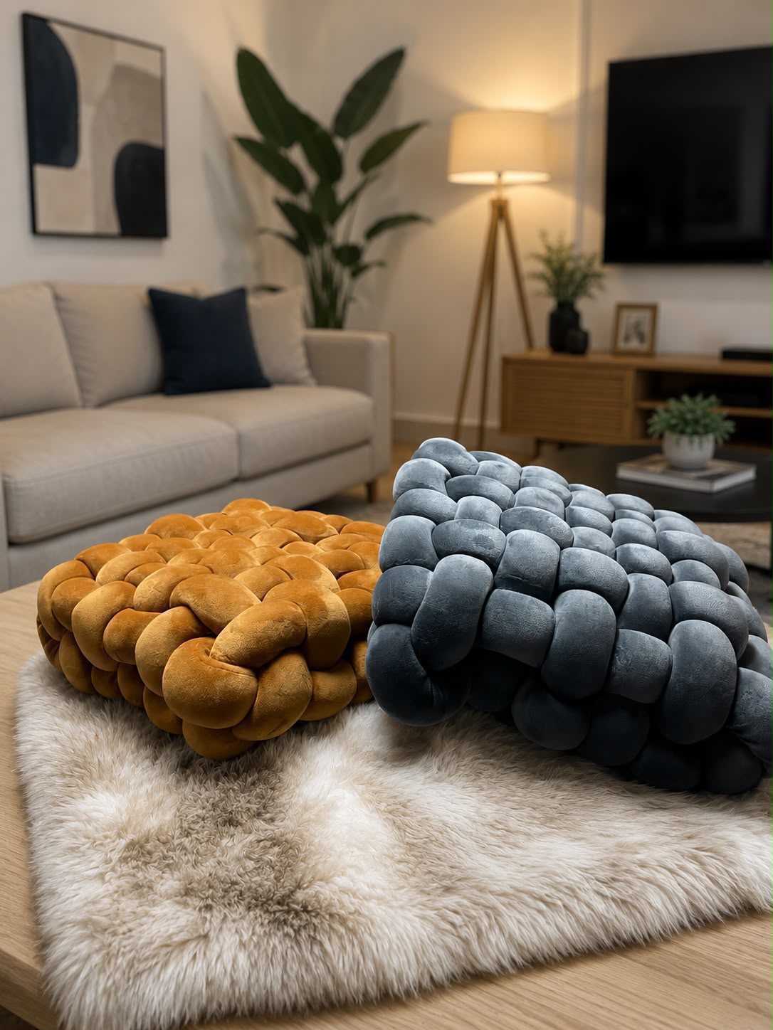 2pcs Scandinavian Ins Cushion Woven Pillow Square Plush Home Cushion Sofa Cushion Decorative Bay Window Cushion
