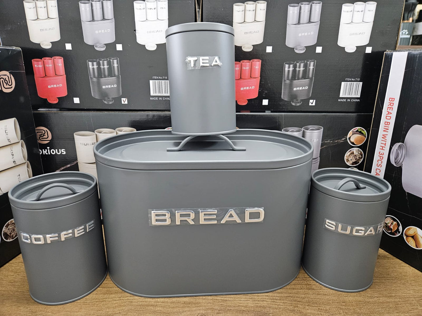 Unique and elegant bread storage bin with 3pcs canisters