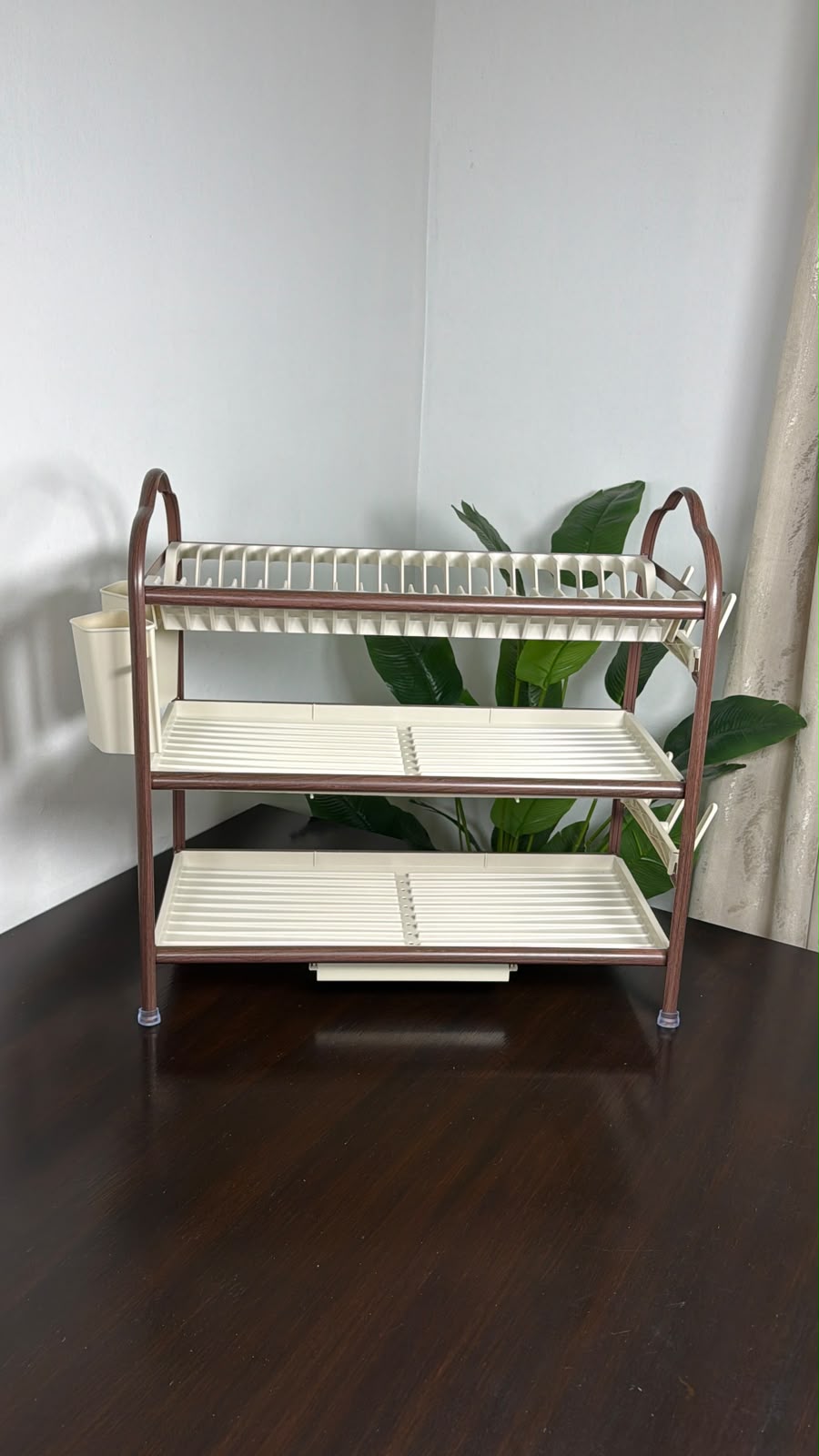 Heavy duty 3-Tier Dish Rack = plates, bowls, cups & cutlery all in ONE place.