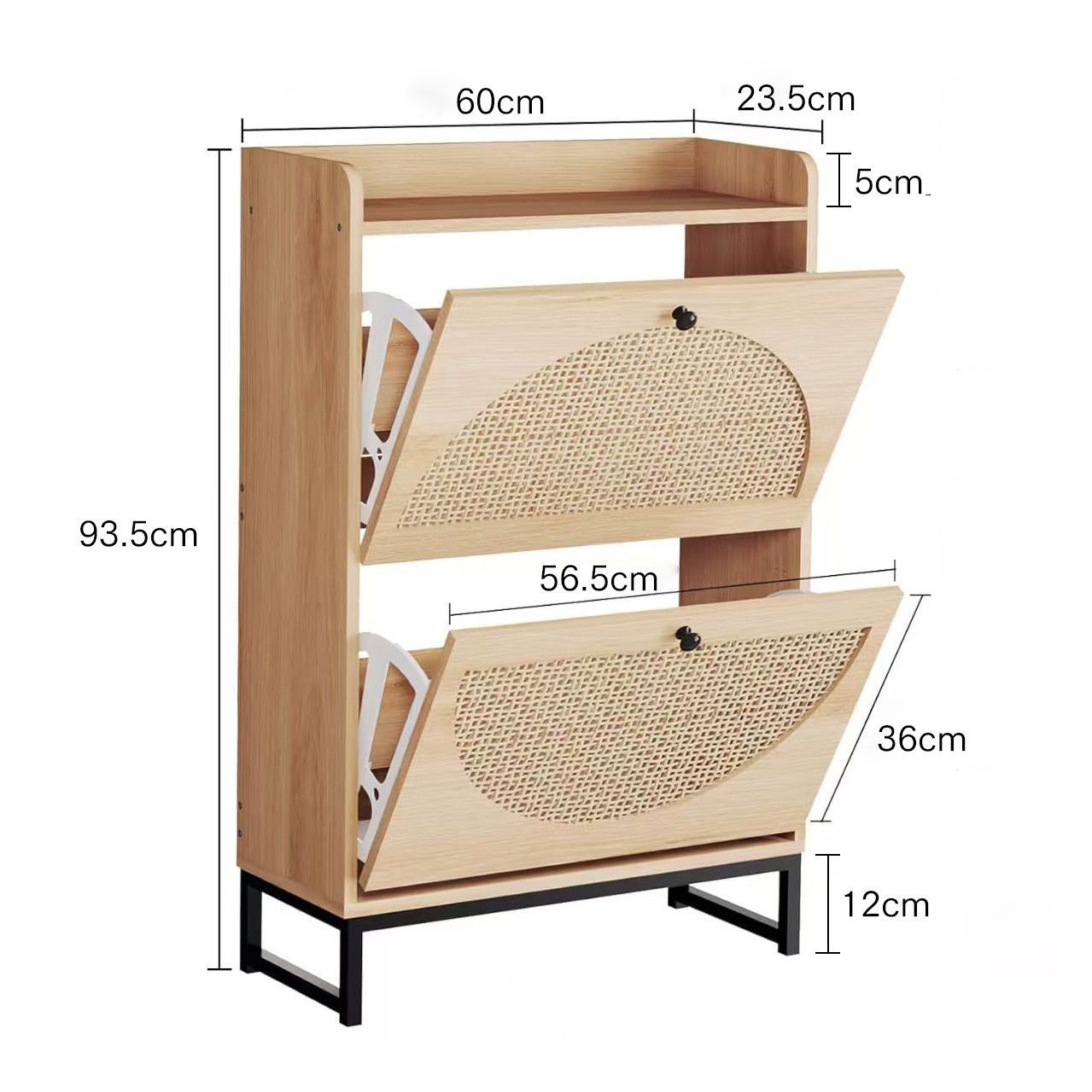 Premium Quality Rattan Wooden Black Bucket Flip Shoe Cabinet