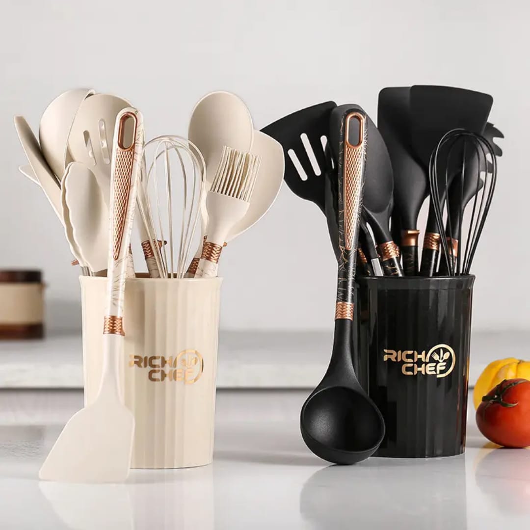 12pcs set silicone Non stick cookware spatula shovel spoons with storage Bucket
