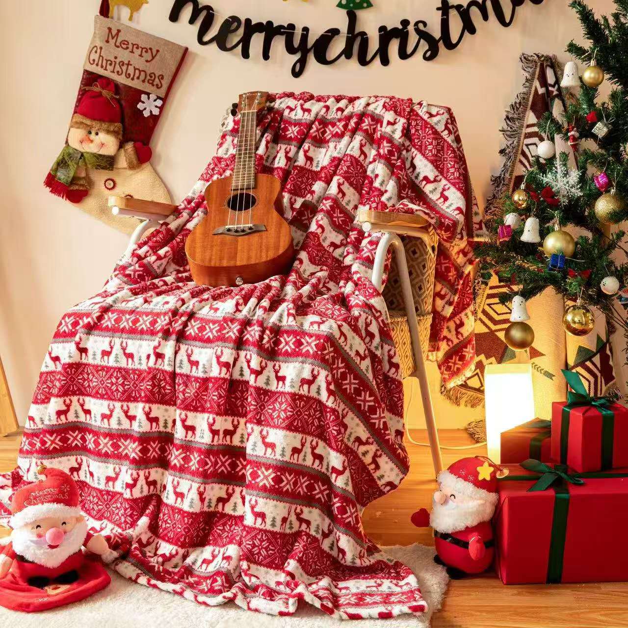 Double Sided Christmas Sherpa Fleece Throw Blankets