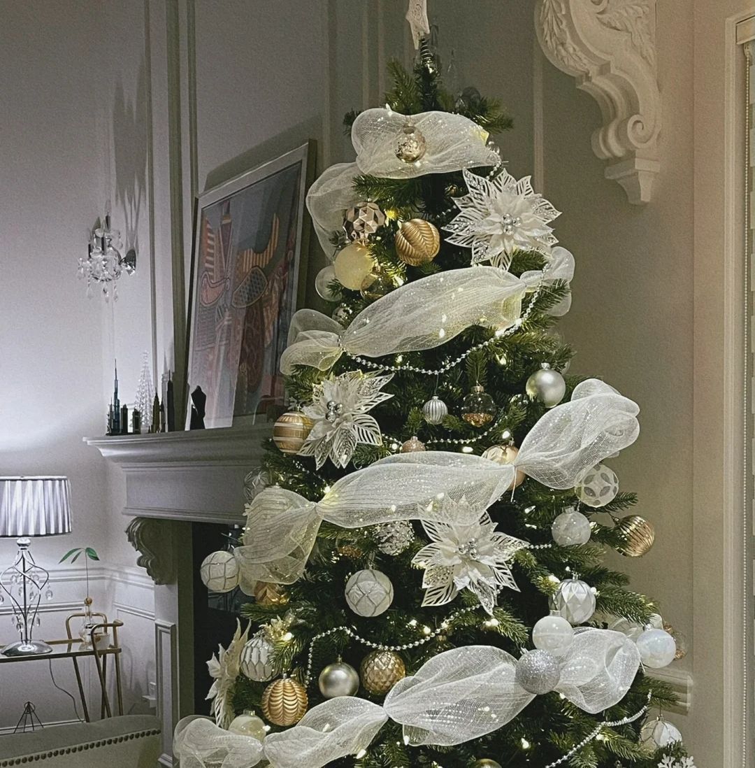 Christmas Ribbon Tree Decoration Mesh Tulle Roll Fabric