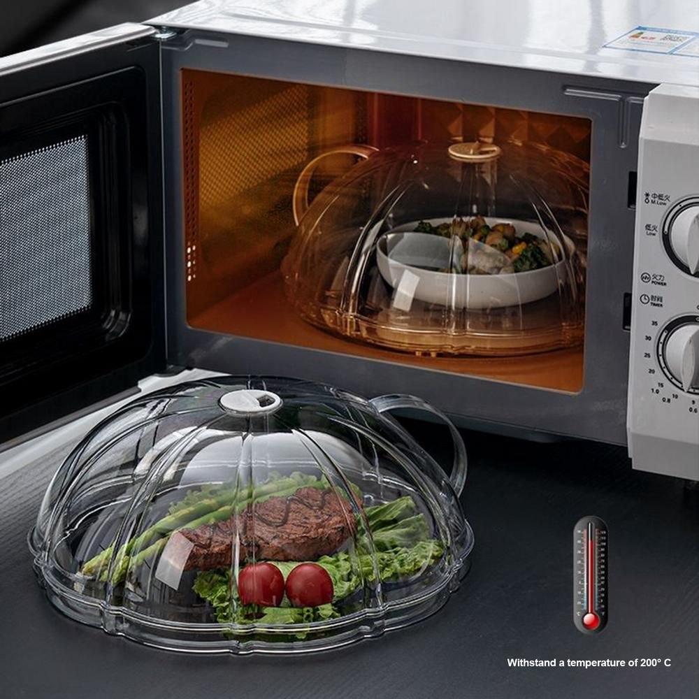 Multipurpose transparent microwave / food splatter cover with an integrated base plate and handle