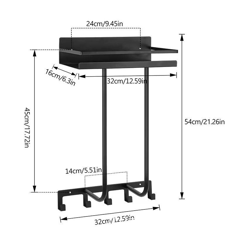 Multifunctional bathroom towel holder with metal shelf and 5 hooks / wall mounted towel rack