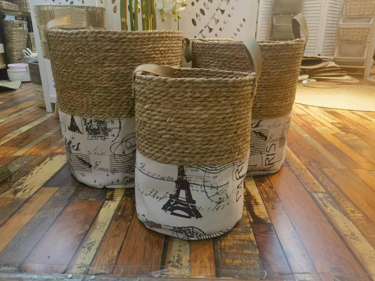 Set of 3 Stackable handmade baskets