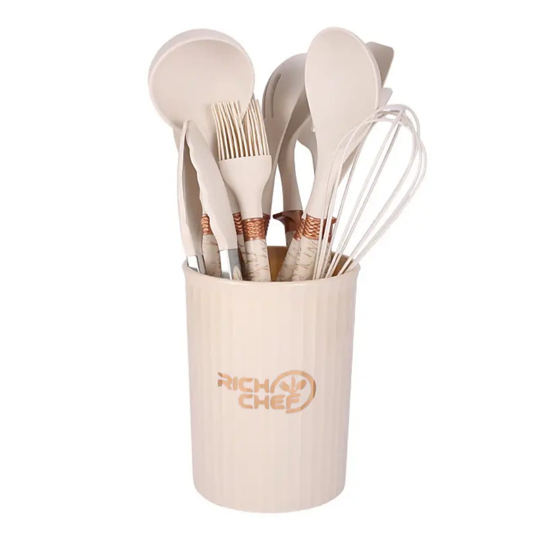 12pcs set silicone Non stick cookware spatula shovel spoons with storage Bucket