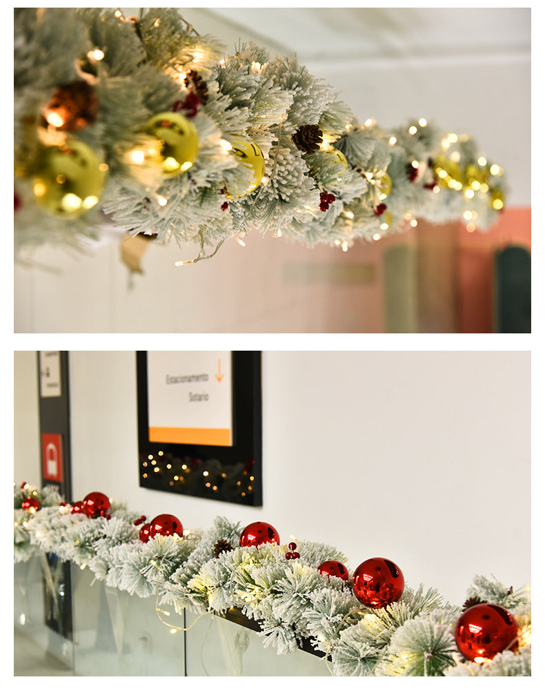 2.7M Christmas Pine Garland Snow Flocking with decorations and lighting