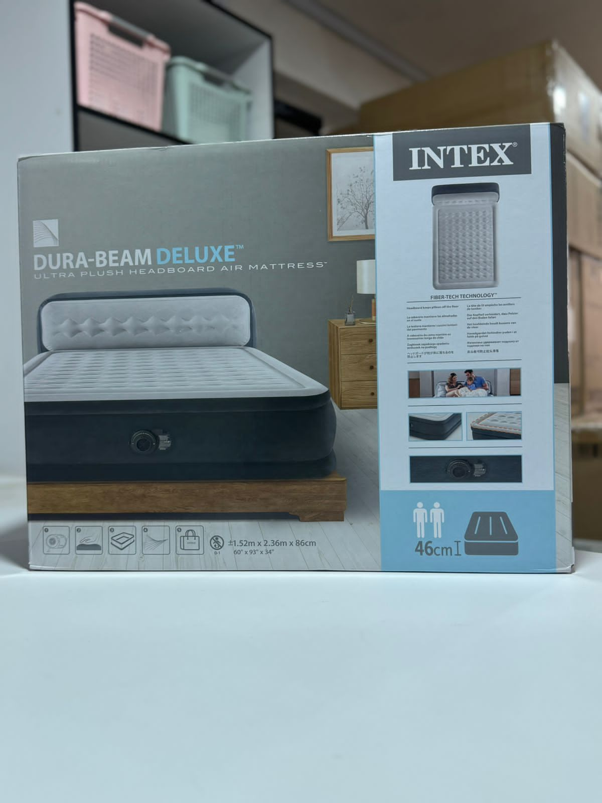 INTEX DURA BEAM AIRBED WITH INBUILT ELECTRIC PUMP AND PLUSH SUPPORTIVE HEADBOARD