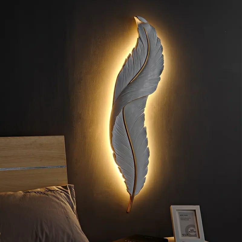 WHITE NORDIC FEATHER WALL ART WITH BACK LIGHTS