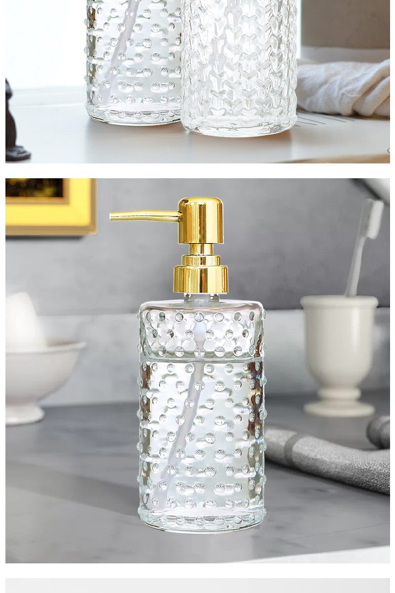 Golden Stainless Steel 400ml Shampoo Soap Dispenser Vertical Pattern Glass Lotion Bottle