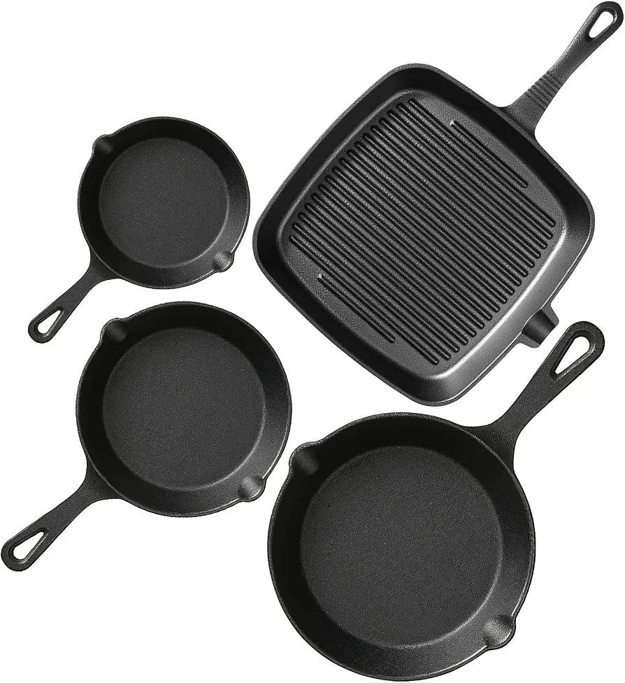 5pcs cast iron skillet set and steak pan