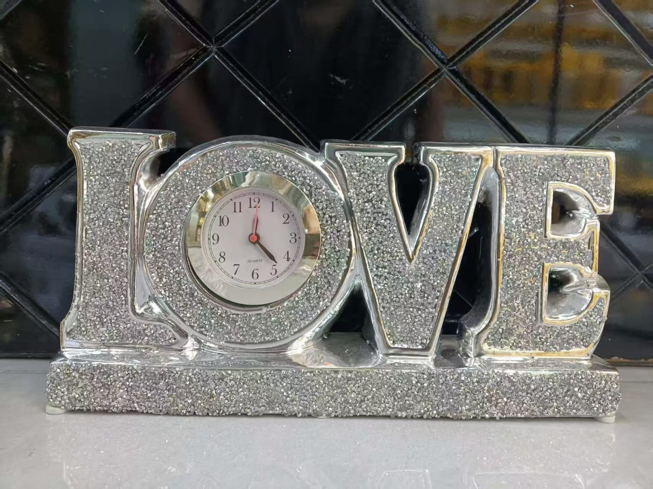Elegant Glittery "HOME" Tabletop clock decor