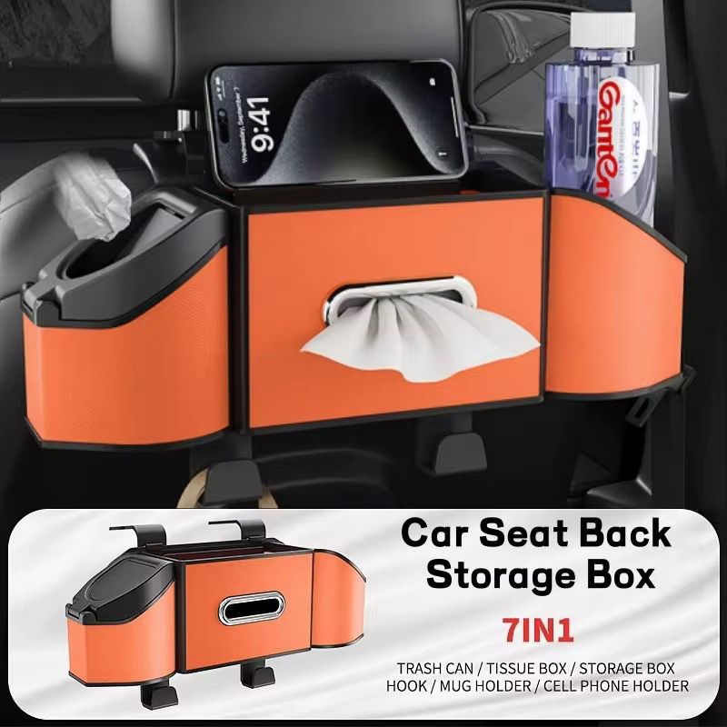 Multipurpose 7 in 1 vehicle/ car rear seat storage box with tissue cup holder