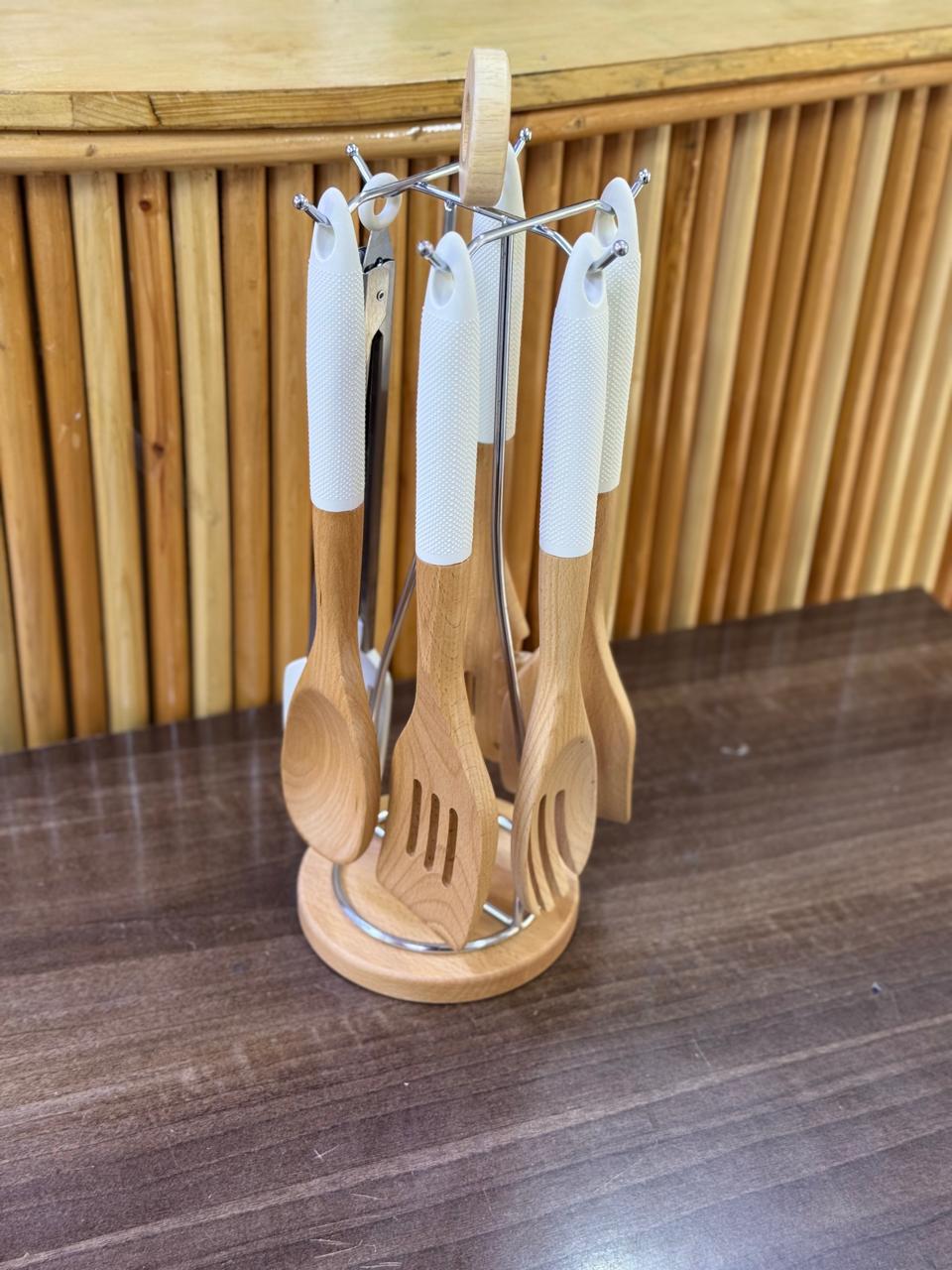 6pcs  premium bamboo spoon set with stand