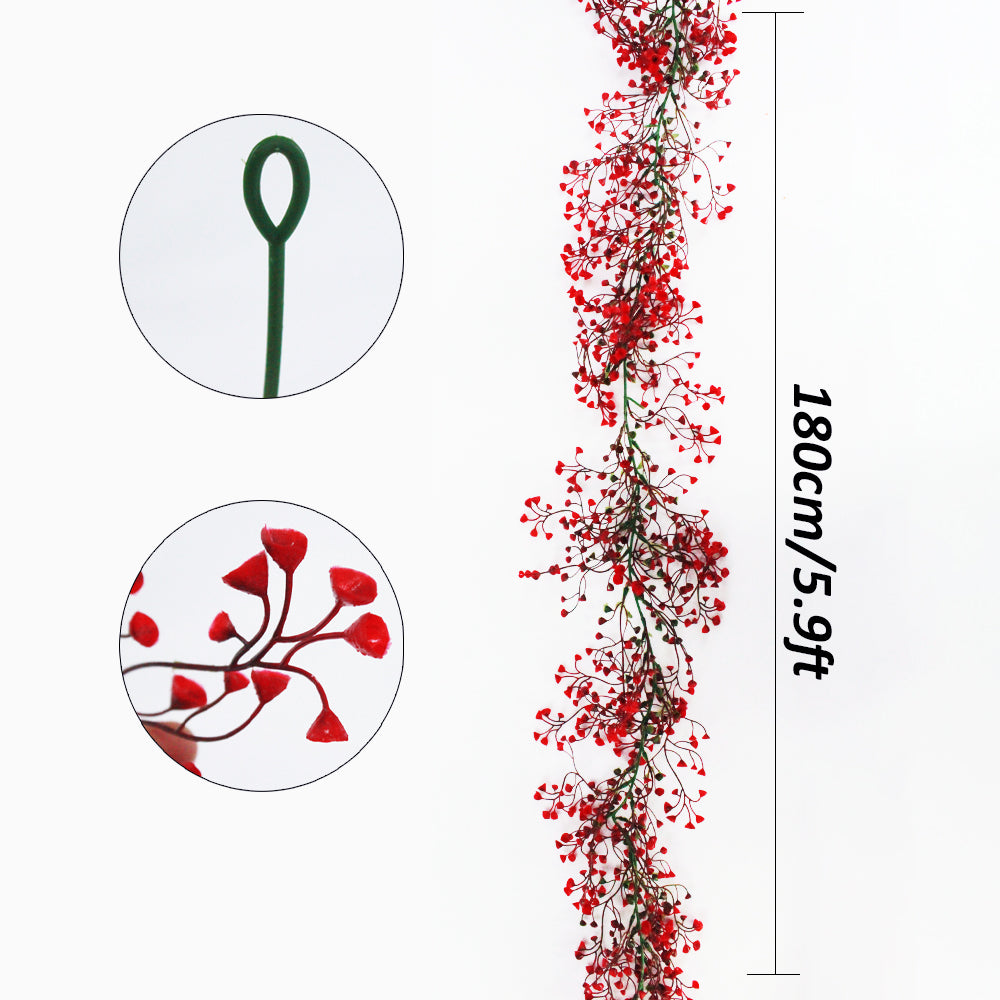 *1.8m Artificial Hanging Plants Garland Plastic Red Ferns Fake Ivy Plant for Christmas Home Table Party Garden Decorations