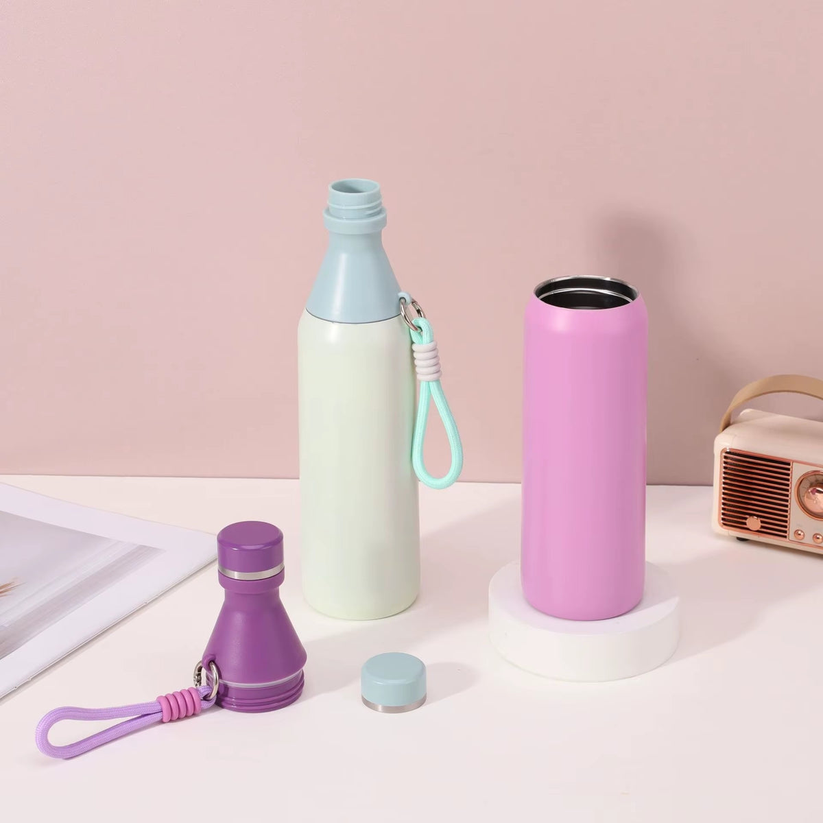 *Bowling Ball-Shaped Removable 304 Stainless Steel Insulated Water Bottle for Outdoor Portable Sports 500ml