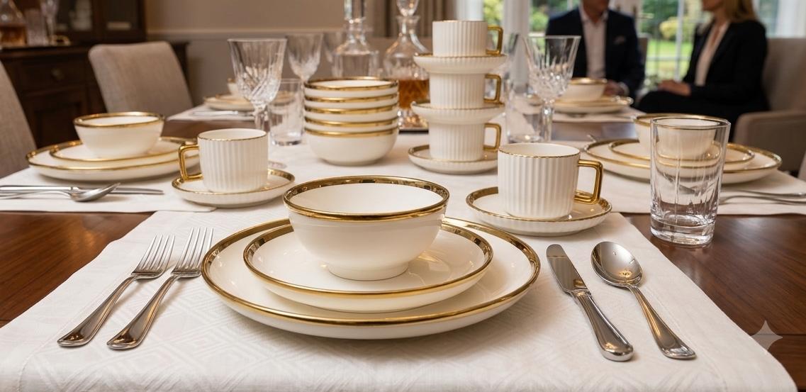 30pcs Elegant Ceramic Dinner set with silver rim